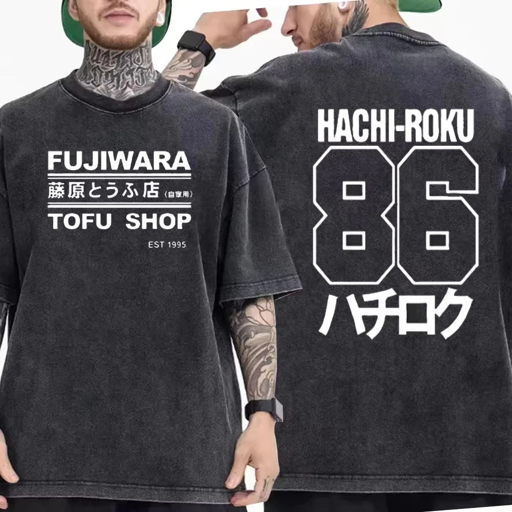 Initial D Drift AE86 Vintage  Printed Washed T-shirt