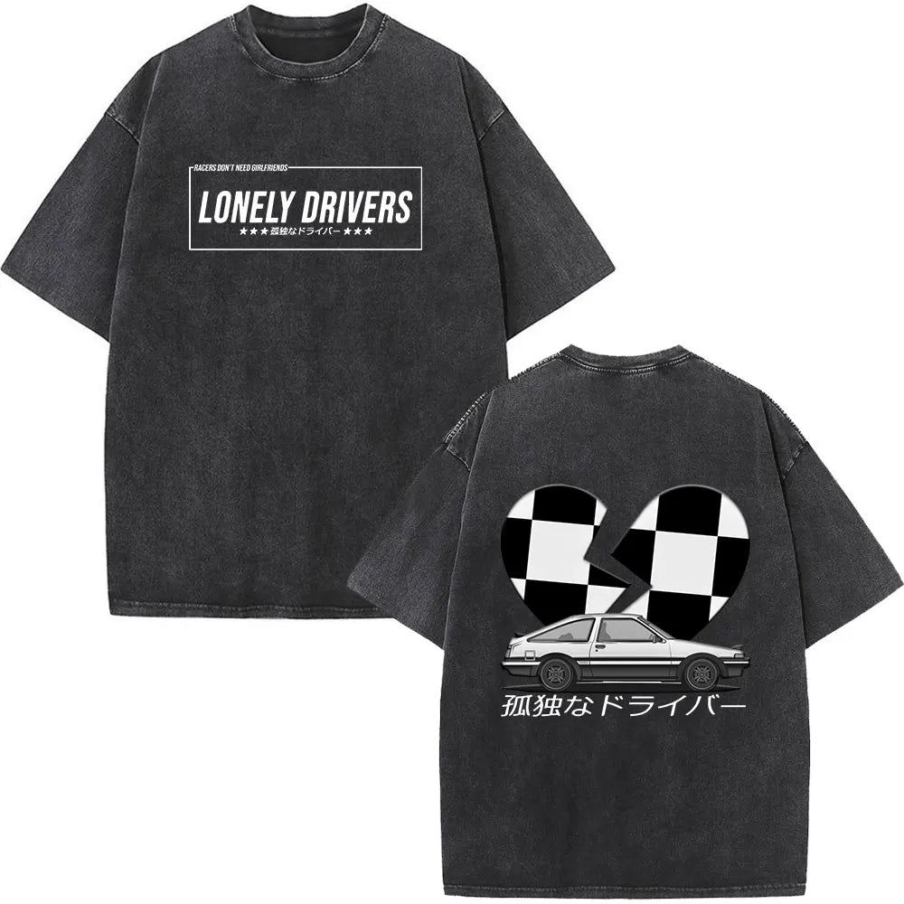 Initial D Drift AE86 Vintage  Printed Washed T-shirt