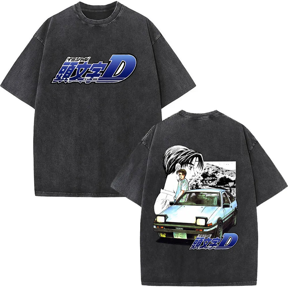 Initial D Drift AE86 Vintage  Printed Washed T-shirt