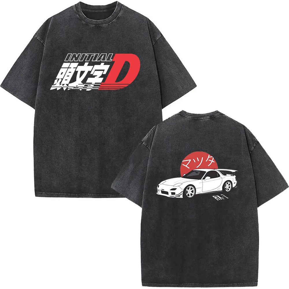 Initial D Drift AE86 Vintage  Printed Washed T-shirt